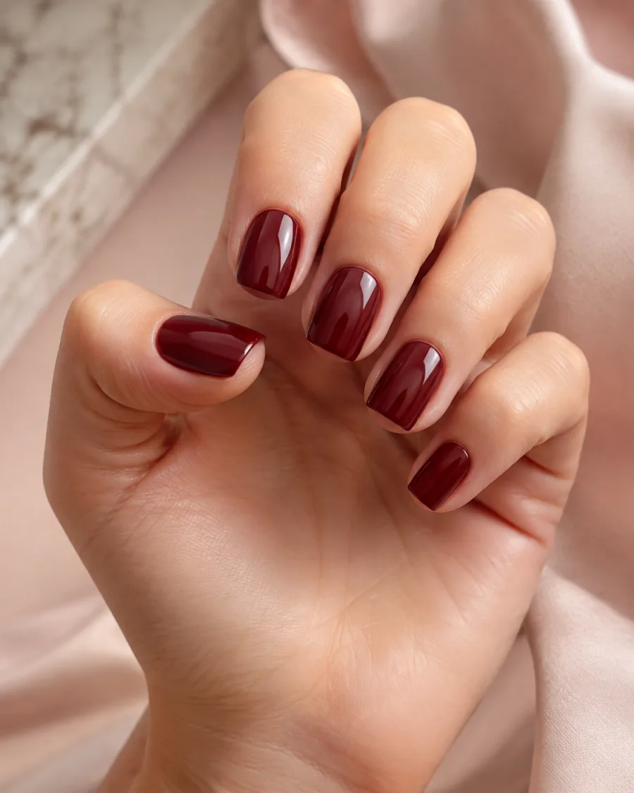 Long-lasting burgundy manicure finish